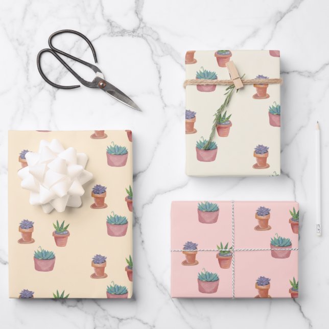 Pflanze Sukkuline und Cacti-Wasserfarbengeschenk Geschenkpapier Set (Vorderseite)