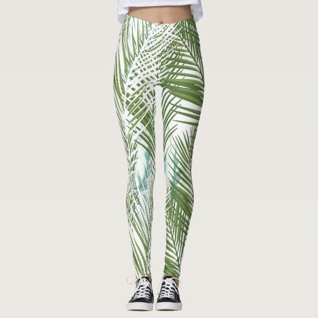Pflanze und Blätter aus grüner Palme Leggings (Vorderseite)