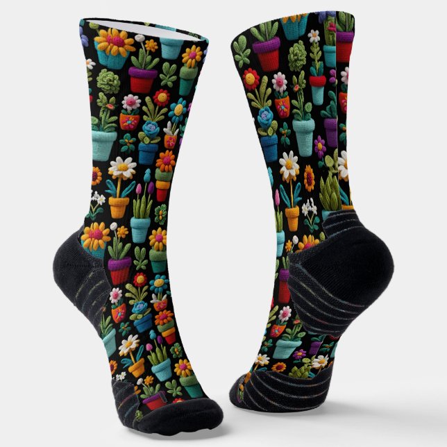 Pflanze und Blume in Mehrfarbigen Töpfen Socken (Gewinkelt)