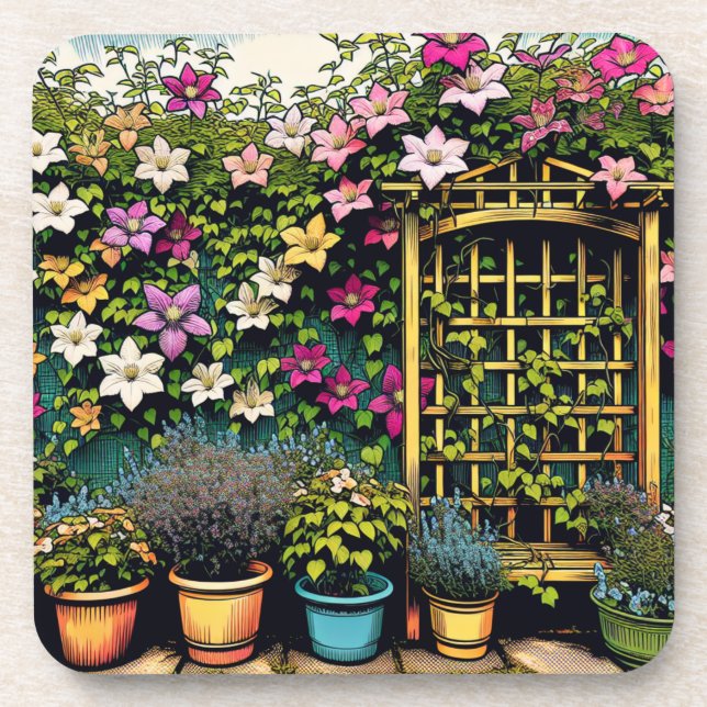 Pflanze- und Gartenliebhaber Clematis Trellis Getränkeuntersetzer (Vorderseite)