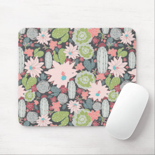 Pflanze und Kakteen in Grüntönen und Pinks Mousepad