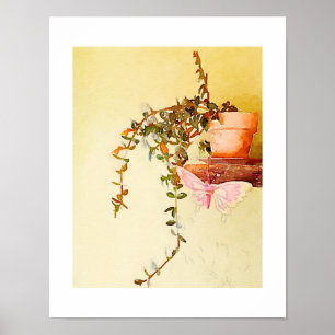 Pflanze und Schmetterling mit Wasserfarbe Poster