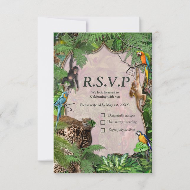 Pflanze und Tiere im Wildtierbewuchs RSVP Karte (Vorderseite)