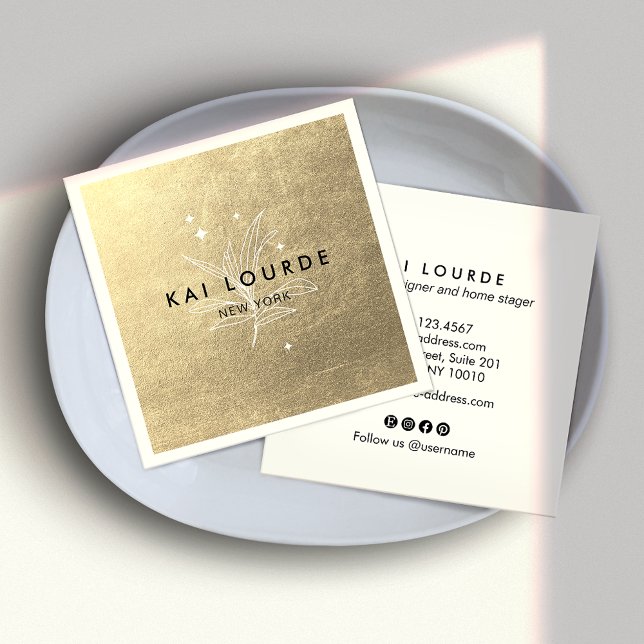 Pflanze Verlasse Gold Square Business Card Quadratische Visitenkarte (Von Creator hochgeladen)