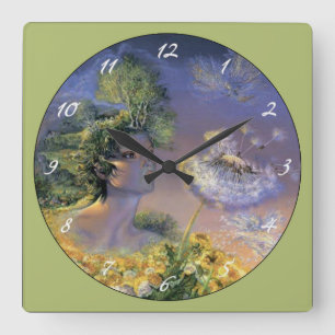 Pflanze Woman bläst auf Dandelion Quadratische Wanduhr