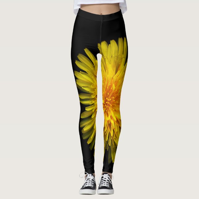 Pflanzen auf Hosen-gelbem Löwenzahn Leggings (Vorderseite)