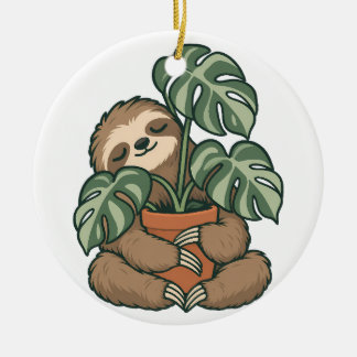 Pflanzen-Eltern-Faultier, das Monstera-Ornament um Keramik Ornament