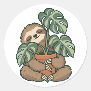 Pflanzen-Eltern-Faultier-umarmt-Monstera-Aufkleber Runder Aufkleber