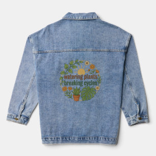 Pflanzen gießen, Kreisläufe durchbrechen Retro Bot Jeansjacke