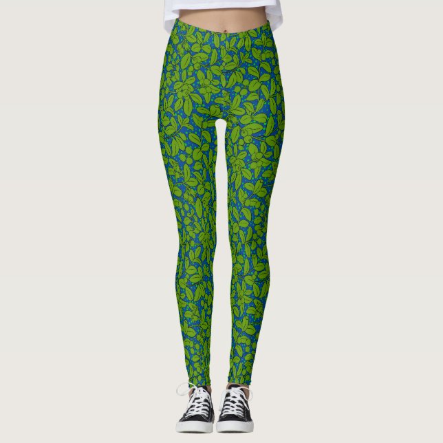 Pflanzen Muster A09.b Blau BG Leggings (Vorderseite)