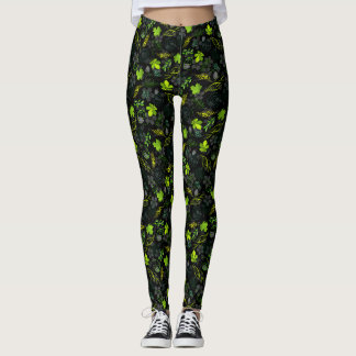 Pflanzenmuster A03.b Schwarzer Hintergrund Leggings