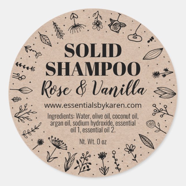 Pflanzliche Blume Bio Solid Shampoo Labels Runder Aufkleber (Vorderseite)