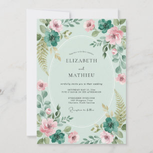 Pflanzliche Hochzeit in mintgrüner Glückseligkeit Einladung