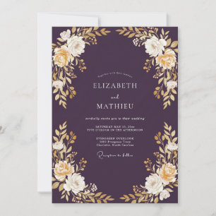 Pflanzliche Hochzeit in Pflaumen-Gold Einladung