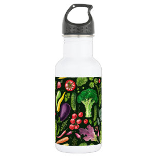Pflanzliche und Kräuter Gartenernte auf schwarz Edelstahlflasche