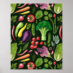 Pflanzliche und Kräuter Gartenernte auf schwarz Poster