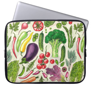 Pflanzliche und pflanzliche Gartenernte auf weißem Laptopschutzhülle