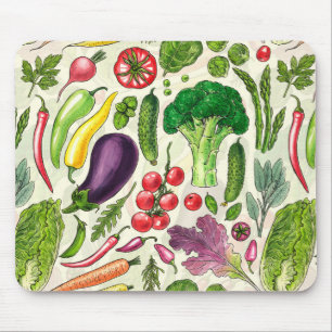 Pflanzliche und pflanzliche Gartenernte auf weißem Mousepad