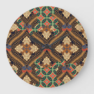 Pflanzliches indonesisches Batik: Charakteristisch Große Wanduhr