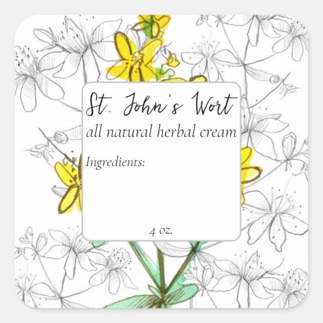 Pflanzliches Johanniskraut Cream Oil Blend Label Quadratischer Aufkleber (Vorderseite)