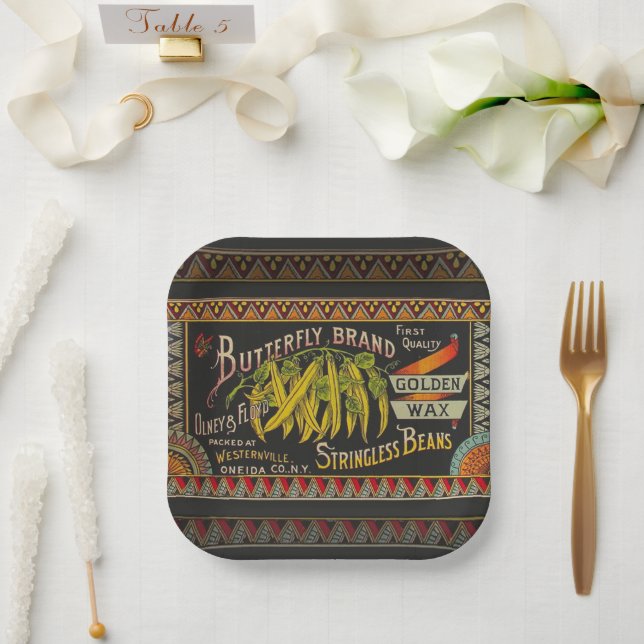 Pflanzliches Land mit String Bean Pappteller (Hochzeit)