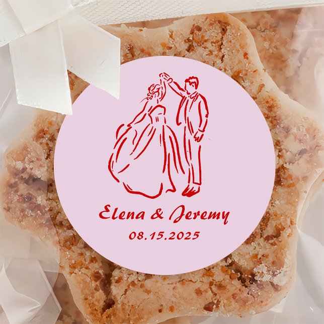 Pflasterrosa handgezeichnete Hochzeitsklemme Runder Aufkleber (Von Creator hochgeladen)