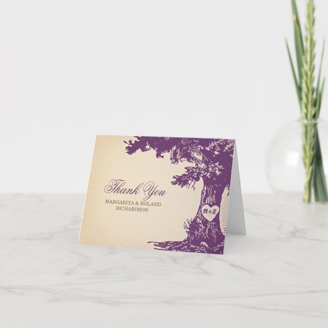 Pflaume alte Eiche Hochzeit danke Karten (Vorderseite)