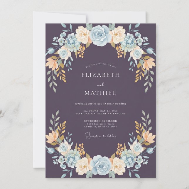 Pflaume Azure Blatt Hochzeit Einladung (Vorderseite)