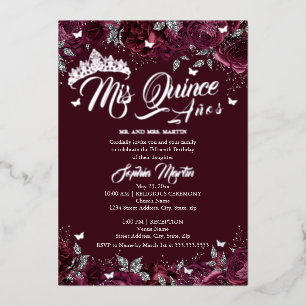 Pflaume Burgunder-Rosé Mis Quince Quinceanera Folieneinladung