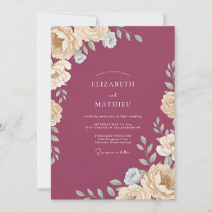 Pflaume Champagner Belaubte Hochzeit Einladung