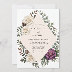 Pflaume Champagner Blatt Hochzeit Einladung