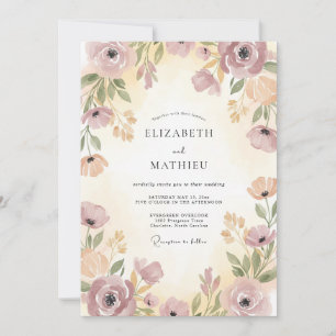 Pflaume Champagner Wildblumen-Hochzeit Einladung