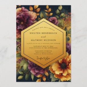 Pflaume-Ember-Blüten-Hochzeit Einladung