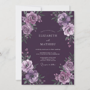Pflaume Enigmatische Florale Hochzeit Einladung