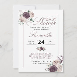 Pflaume Florale Baby in Blüte Baby Shower Einladung