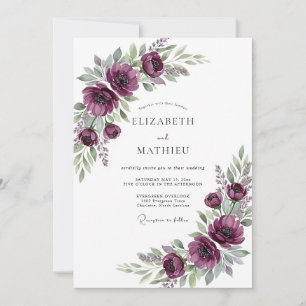 Pflaume Florale Romantische Hochzeit Einladung
