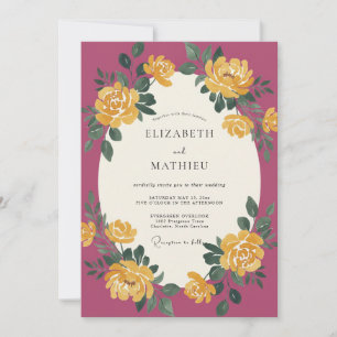 Pflaume Gold Ranunculus Eukalyptus Hochzeit Einladung