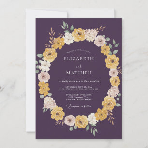 Pflaume Golden Floral Whimsy Hochzeit Einladung
