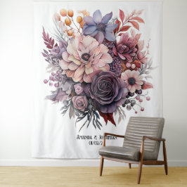 Pflaume, Grau, Kupfer und Dusty Rose Blumenhochzei Wandteppich