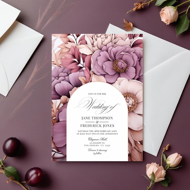 Pflaume, Grau, Kupfer und Dusty Rose Wedding Einladung (Plum, Gray, Copper and Dusty Rose Wedding Invitation)