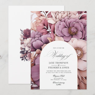 Pflaume, Grau, Kupfer und Dusty Rose Wedding Einladung