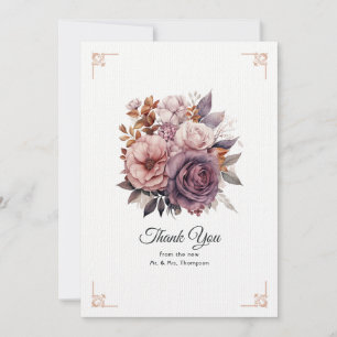 Pflaume, Grau, Kupfer und Staubige Rose Florale Ho Dankeskarte