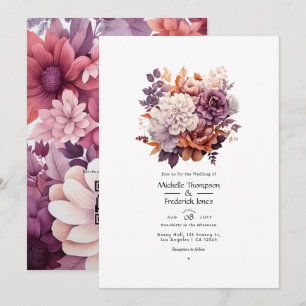 Pflaume, Grau, Kupfer und Staubige Rose Florale Ho Einladung