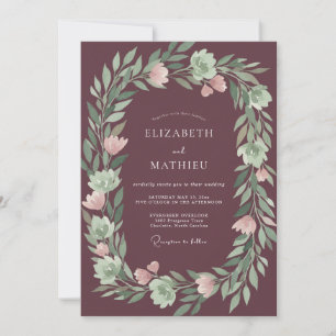 Pflaume Grüne Florale Hochzeit Einladung