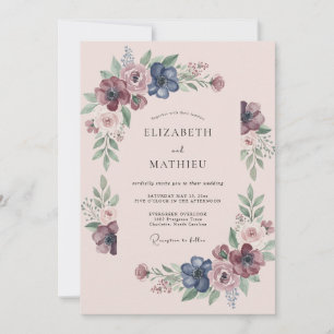 Pflaume Indigo Wildblumen-Hochzeit Einladung