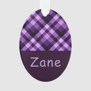 Pflaume Lila Karierte Monogramm Oval Acryldekor Ornament