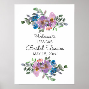 Pflaume Lila Rosa Floral Weiß Hochzeitsdusche Schi Poster