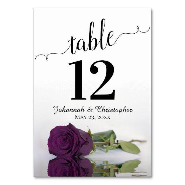 Pflaume Lila Rose Elegante Hochzeit Tischnummer (Vorderseite)