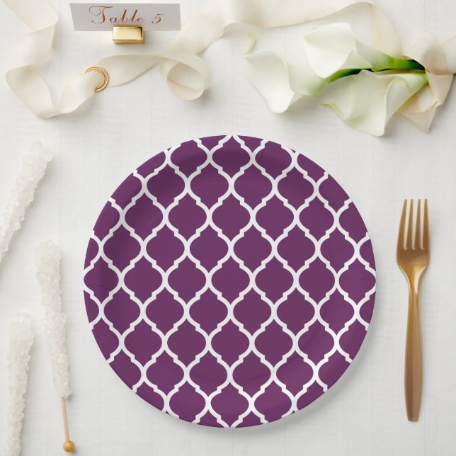 Pflaume Lila und weißes marokkanisches Quatrefolie Pappteller (Hochzeit)
