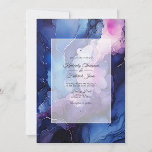 Pflaume, Marineblau und Silber-Tinte Hochzeit Einladung